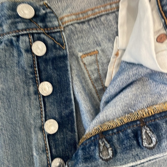501 blue denim jeans button fly distressed straight leg jeans 36 x 28 - Picture 5 of 15